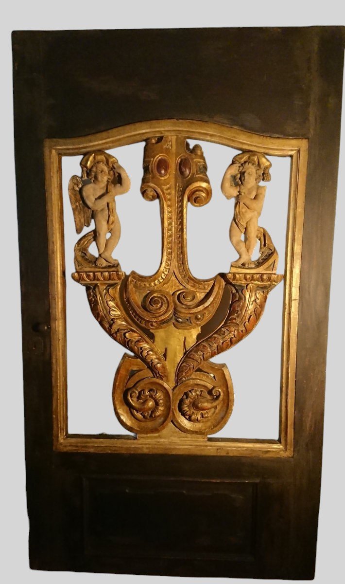 Imponente porta italiana imoreziosita da 2 putti scolpiti-photo-2