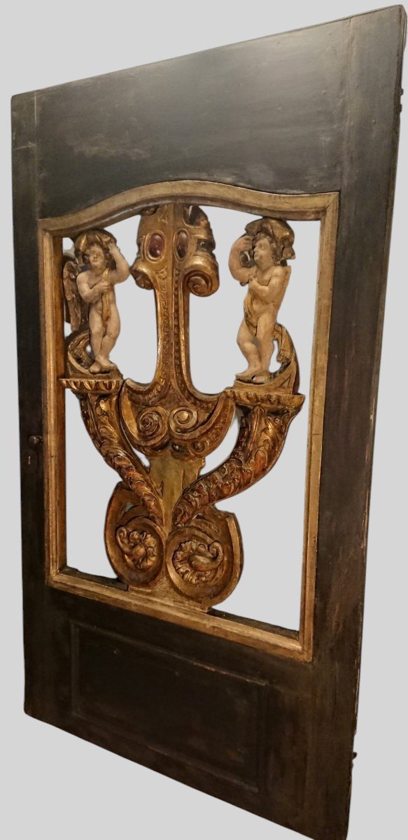 Imponente porta italiana imoreziosita da 2 putti scolpiti-photo-3