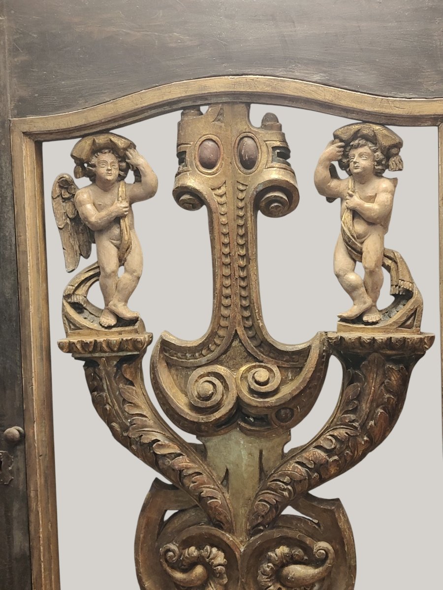 Imponente porta italiana imoreziosita da 2 putti scolpiti-photo-4