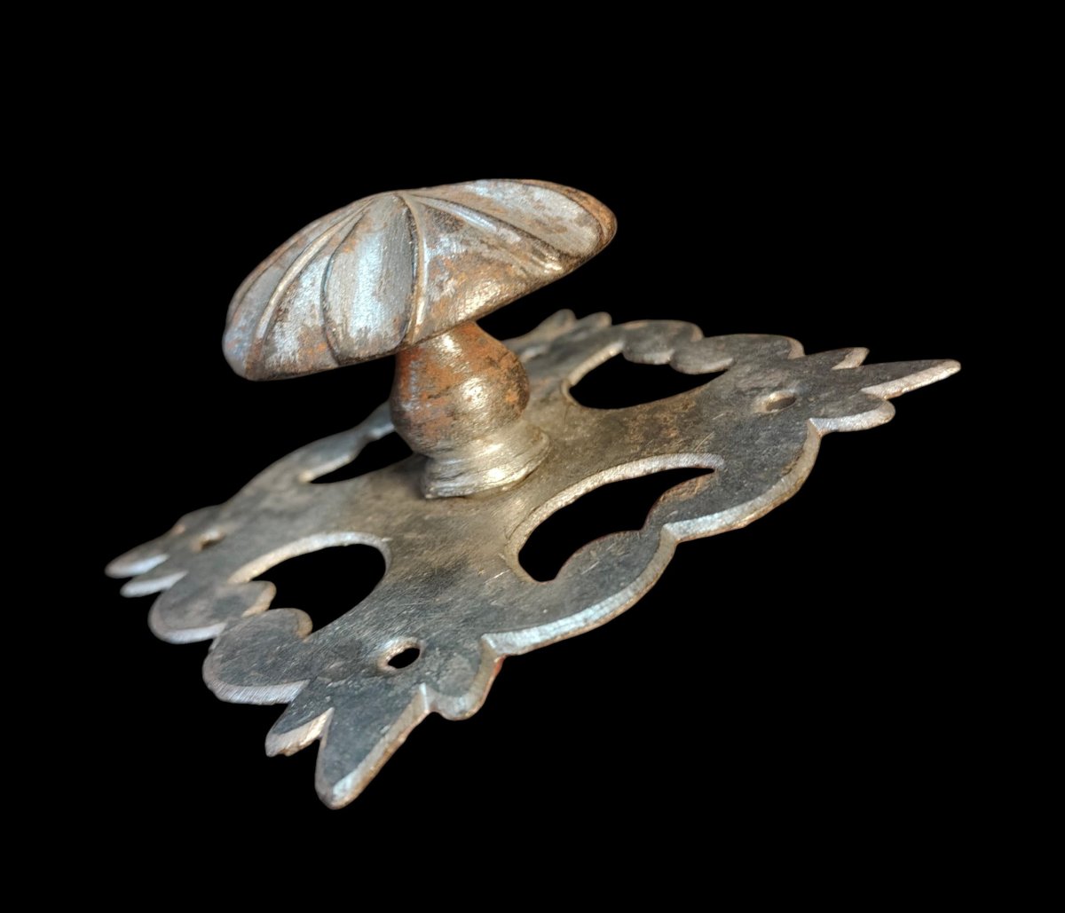 Pomolo in ferro forguato con piastra decorativa