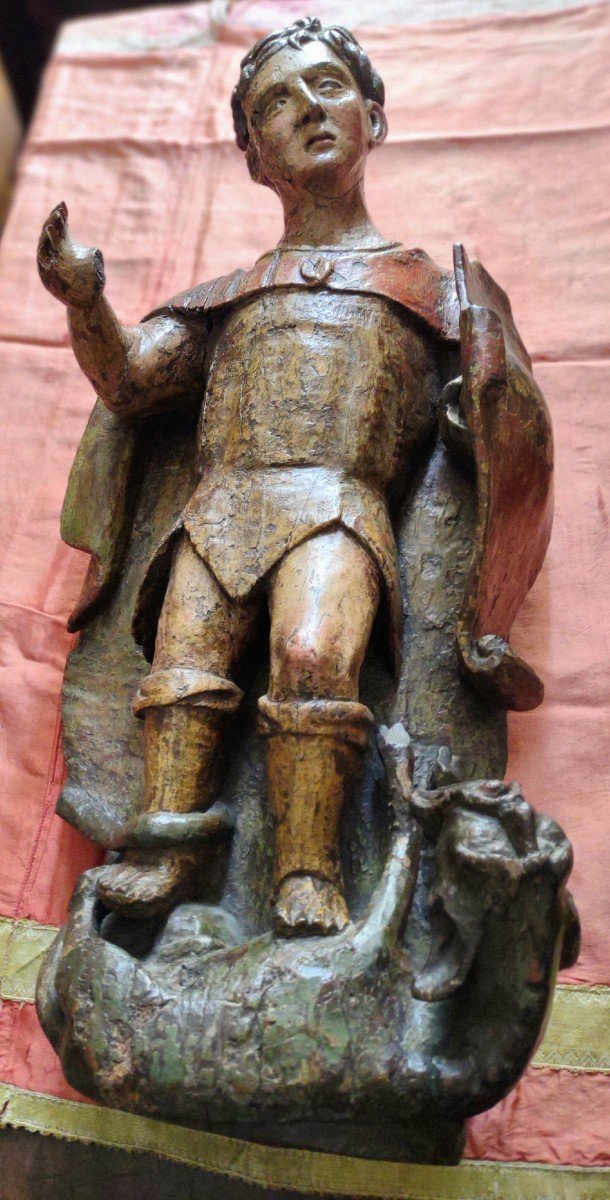 San Giorgio uccide il drago scultura in legno policroma XV secolo-photo-1