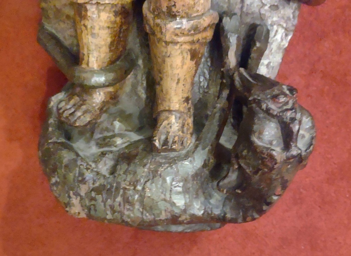 San Giorgio uccide il drago scultura in legno policroma XV secolo-photo-3