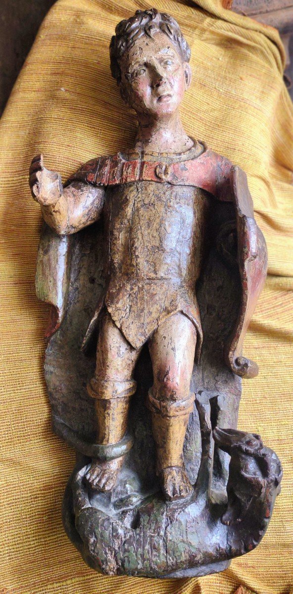 San Giorgio uccide il drago scultura in legno policroma XV secolo