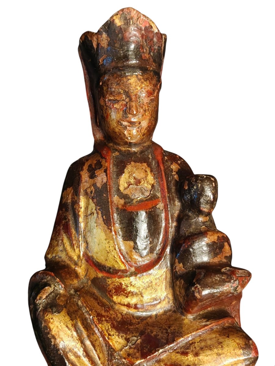 Statuetta in legno policromo  rappresentante Songzi Guanyin XVIII secolo-photo-2