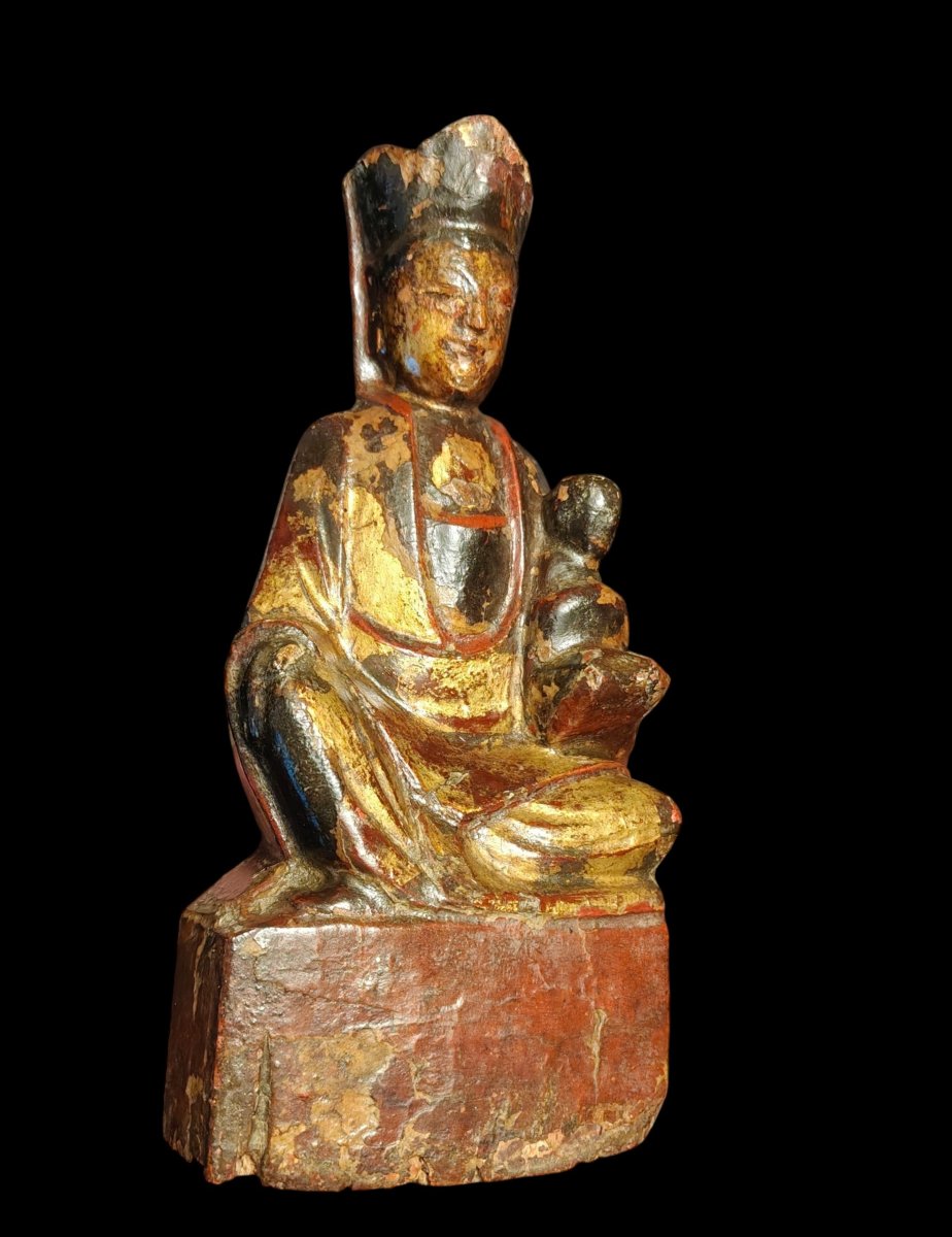 Statuetta in legno policromo  rappresentante Songzi Guanyin XVIII secolo-photo-4