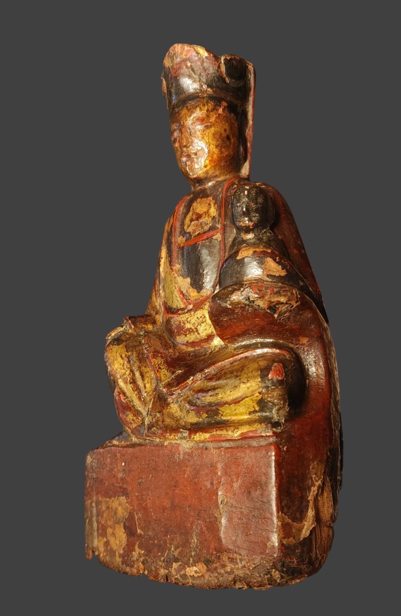 Statuetta in legno policromo  rappresentante Songzi Guanyin XVIII secolo-photo-1
