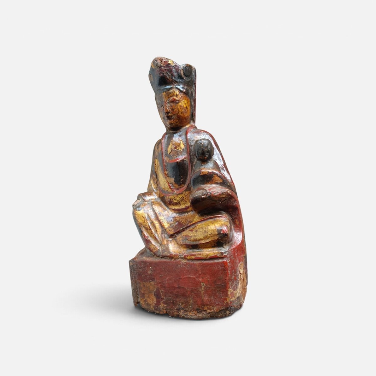 Statuetta in legno policromo  rappresentante Songzi Guanyin XVIII secolo-photo-2
