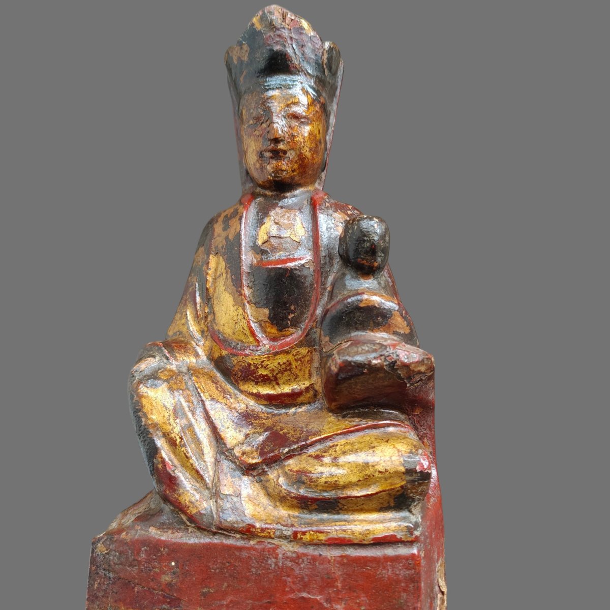 Statuetta in legno policromo  rappresentante Songzi Guanyin XVIII secolo-photo-3