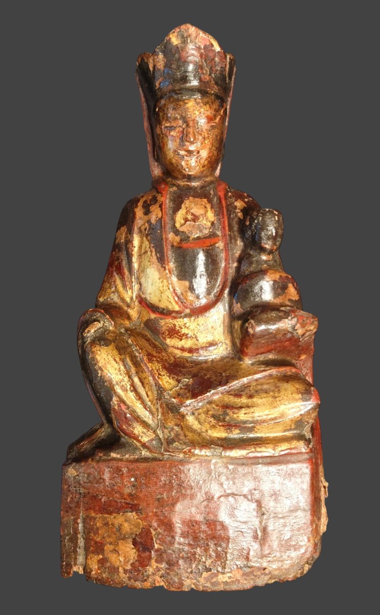 Statuetta in legno policromo  rappresentante Songzi Guanyin XVIII secolo