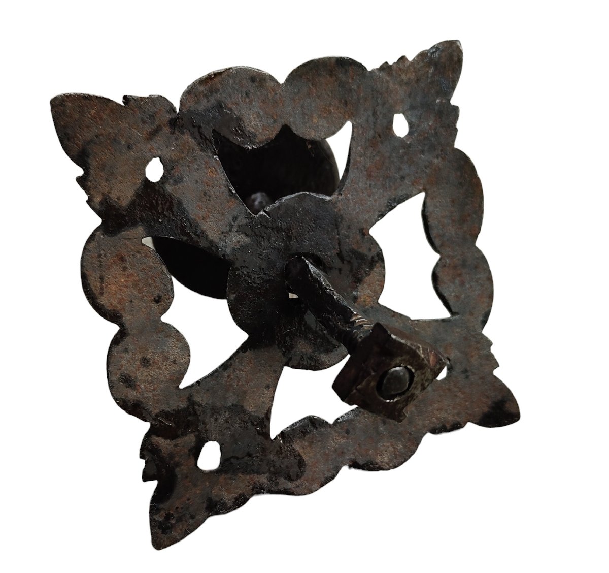 Pomolo di porta in ferro forgiato con rosetta traforata-photo-1