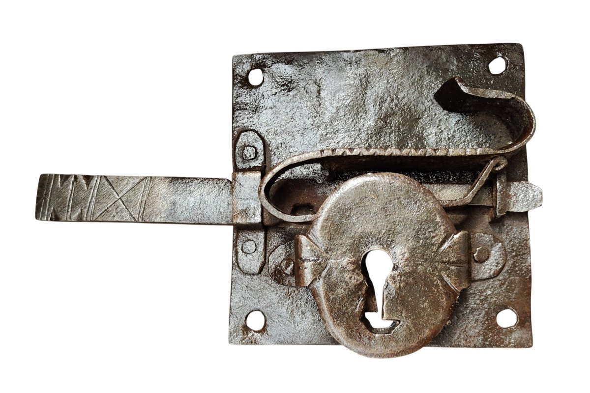 Serratura di porta in ferro forgiato inizio XVIII secolo-photo-2