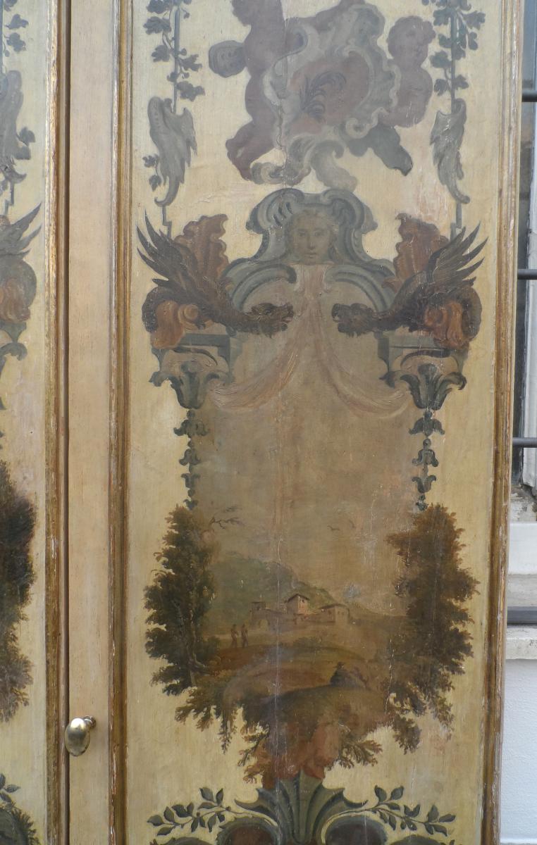 4 Portes Peintes Avec Paysages Et Figures, Italie XVIII Siècle-photo-4