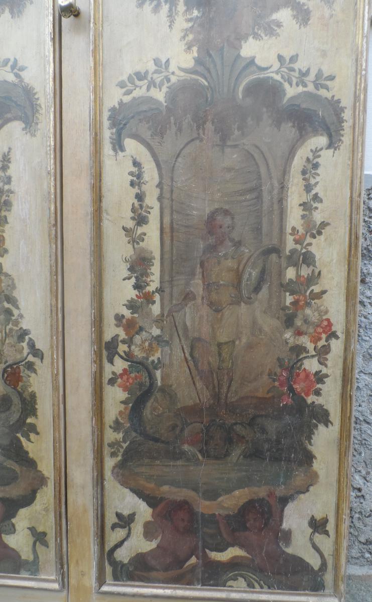 4 Portes Peintes Avec Paysages Et Figures, Italie XVIII Siècle-photo-3