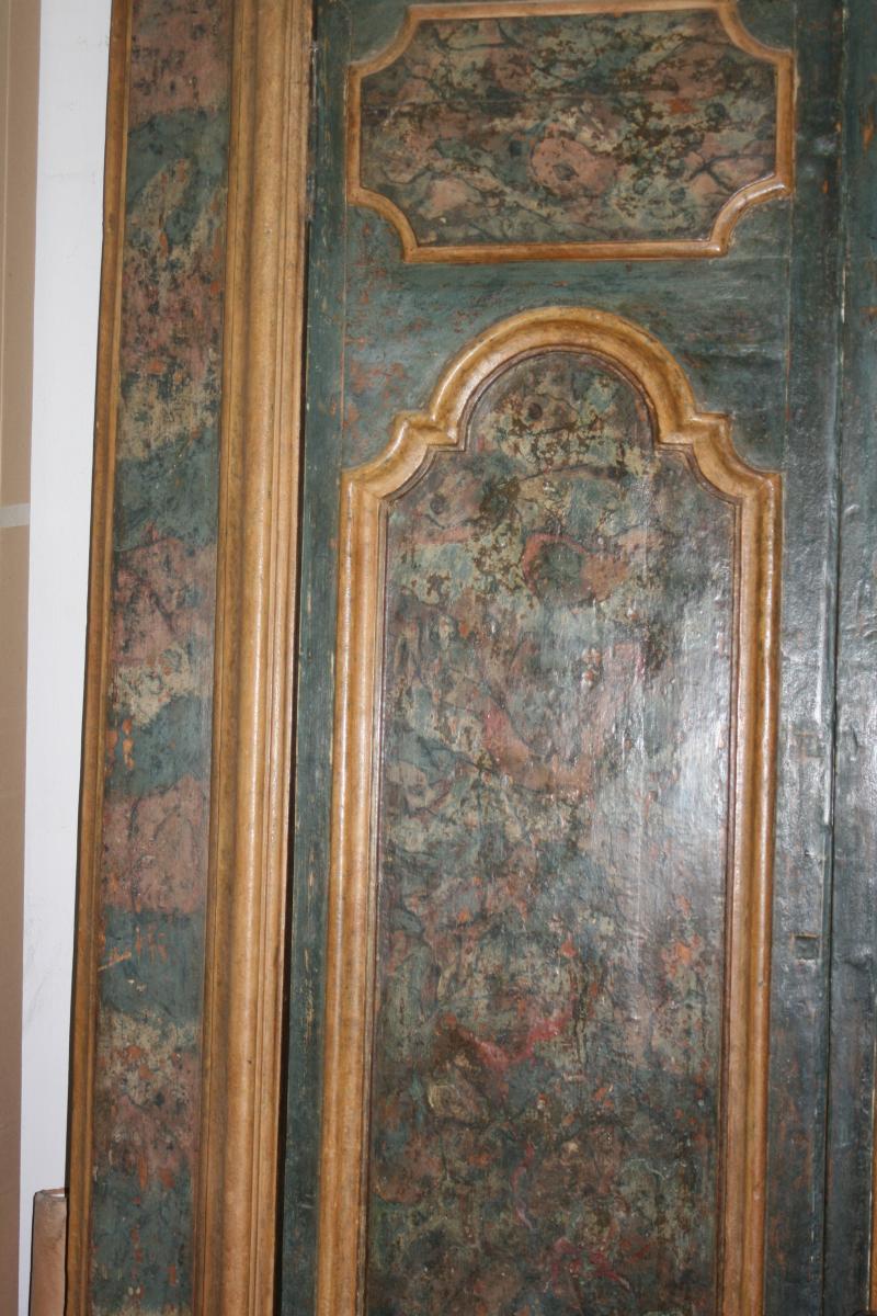 Porte Avec Son Cadre Ou Placard Peint à Tempera, Italie XVIIe Siècle-photo-3