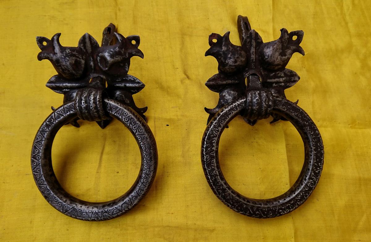 Paire De Heurtoirs En Fer Forgé Florence XVIe Siècle-photo-4