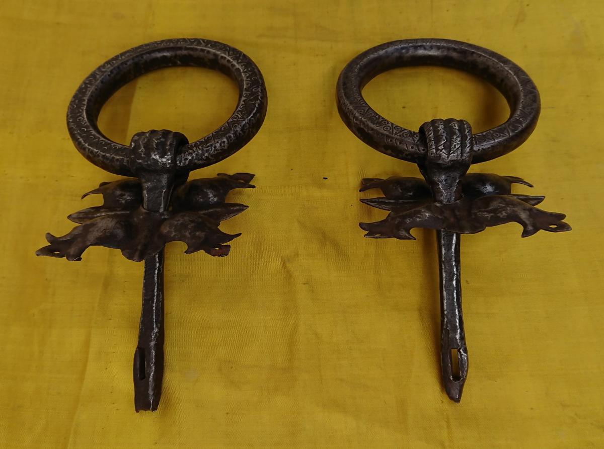 Paire De Heurtoirs En Fer Forgé Florence XVIe Siècle-photo-4
