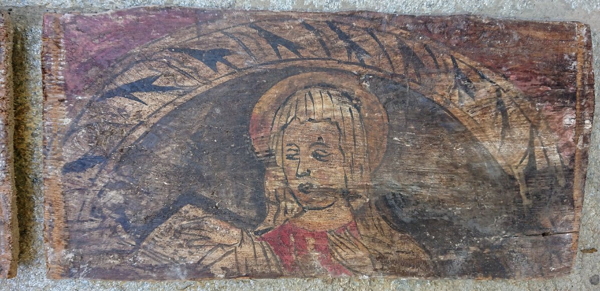 Coppia di predelle in legno dipinte a tempera raffiguranti l'Annunciazione-photo-4