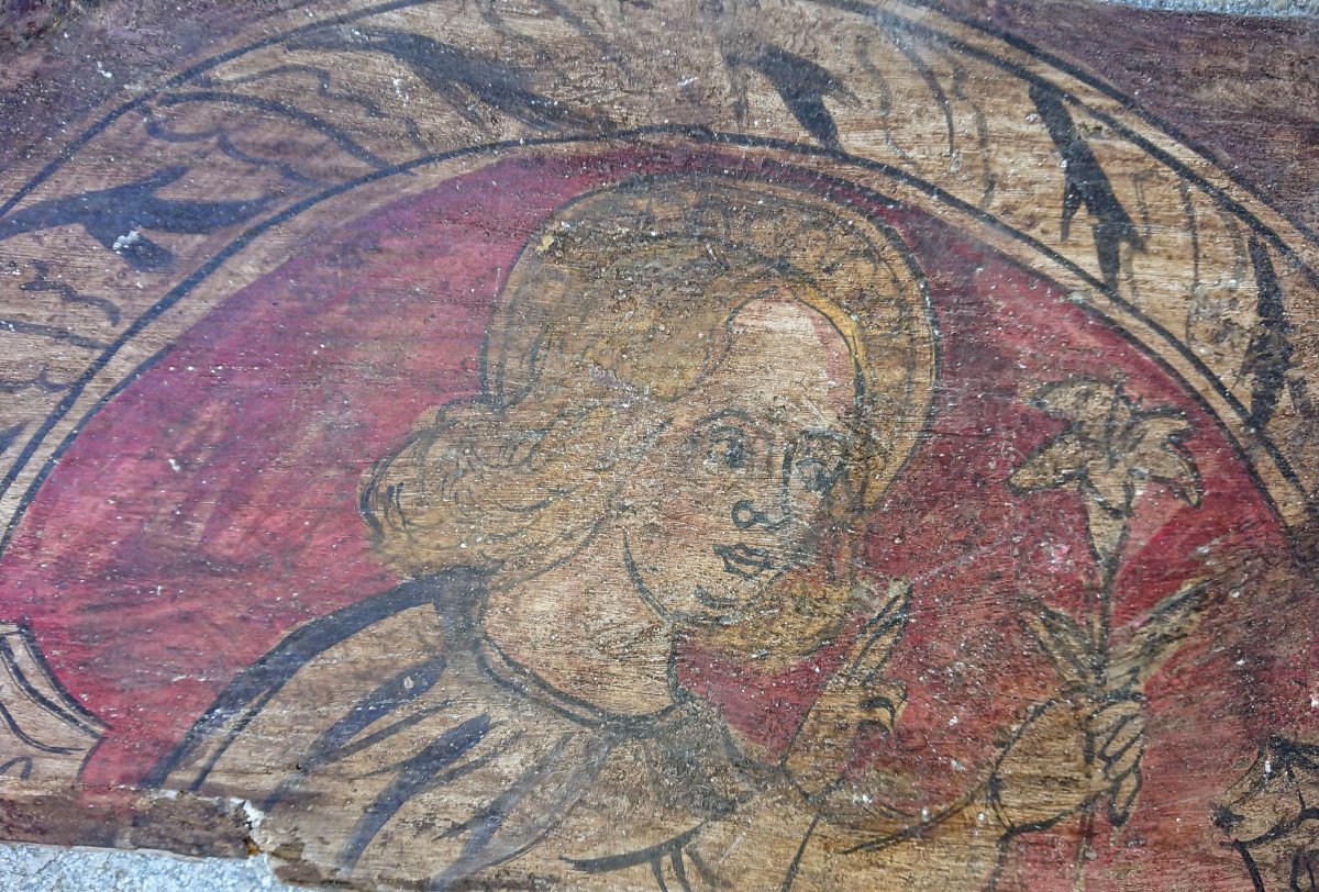Coppia di predelle in legno dipinte a tempera raffiguranti l'Annunciazione-photo-2