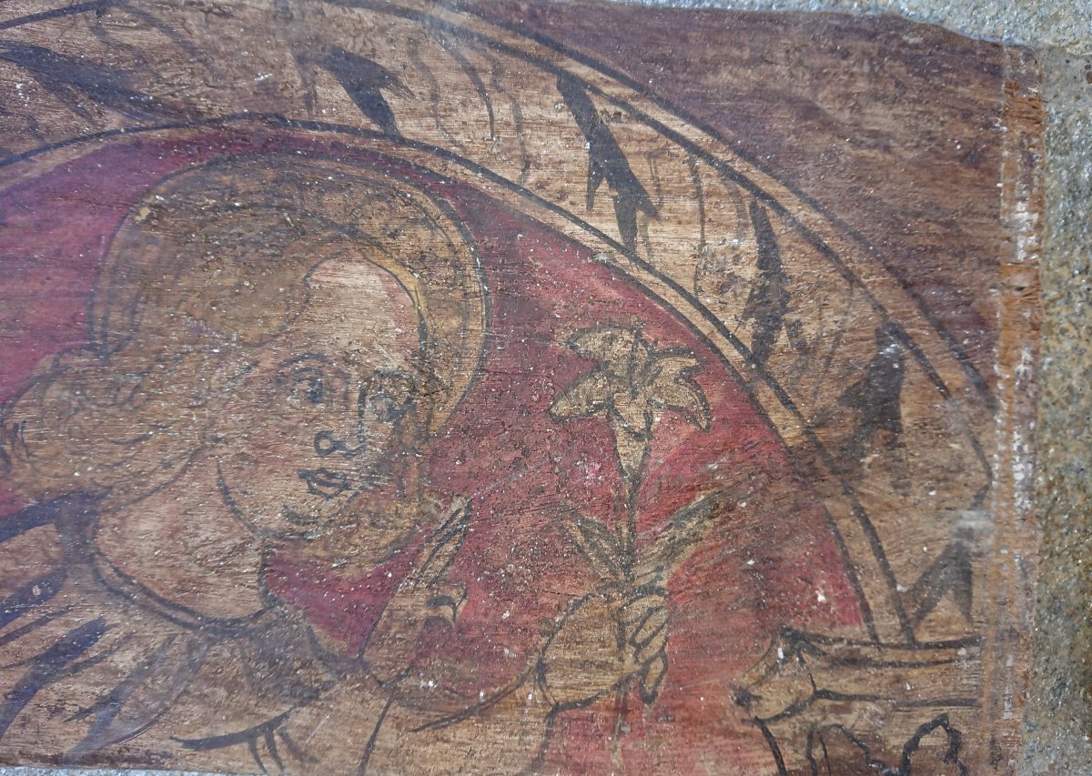 Coppia di predelle in legno dipinte a tempera raffiguranti l'Annunciazione-photo-4