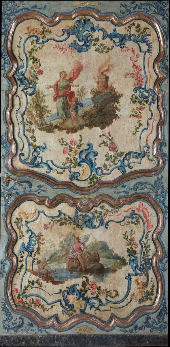 3 Panneaux Italiens Peints XVIIIe Siècle Montës Sur Porte Modernes-photo-3