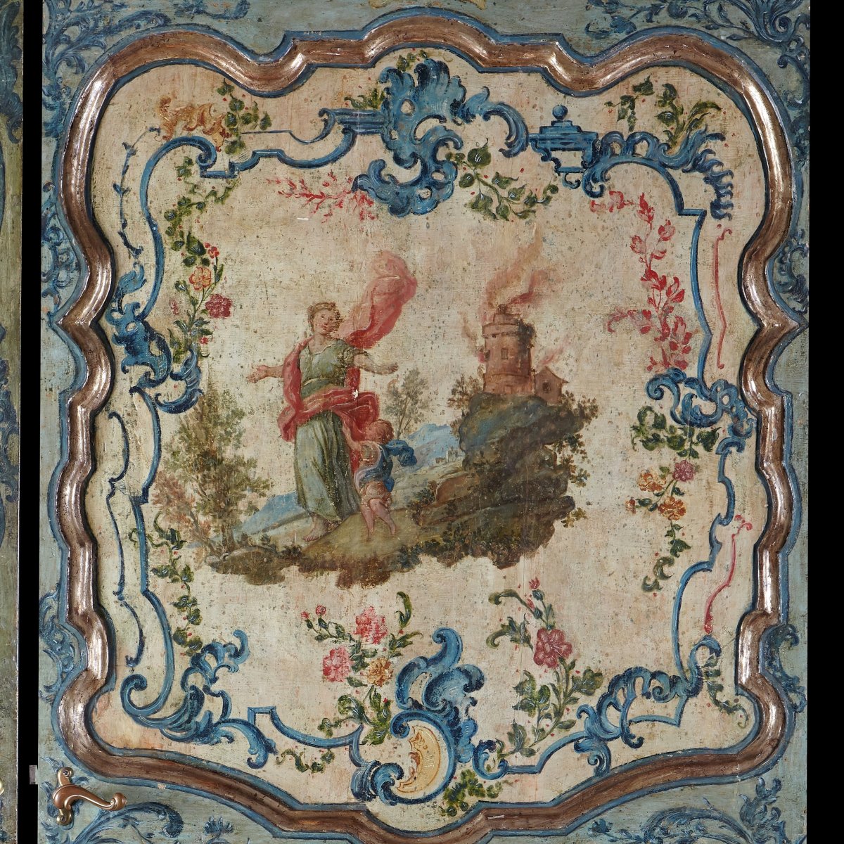 3 Panneaux Italiens Peints XVIIIe Siècle Montës Sur Porte Modernes-photo-5
