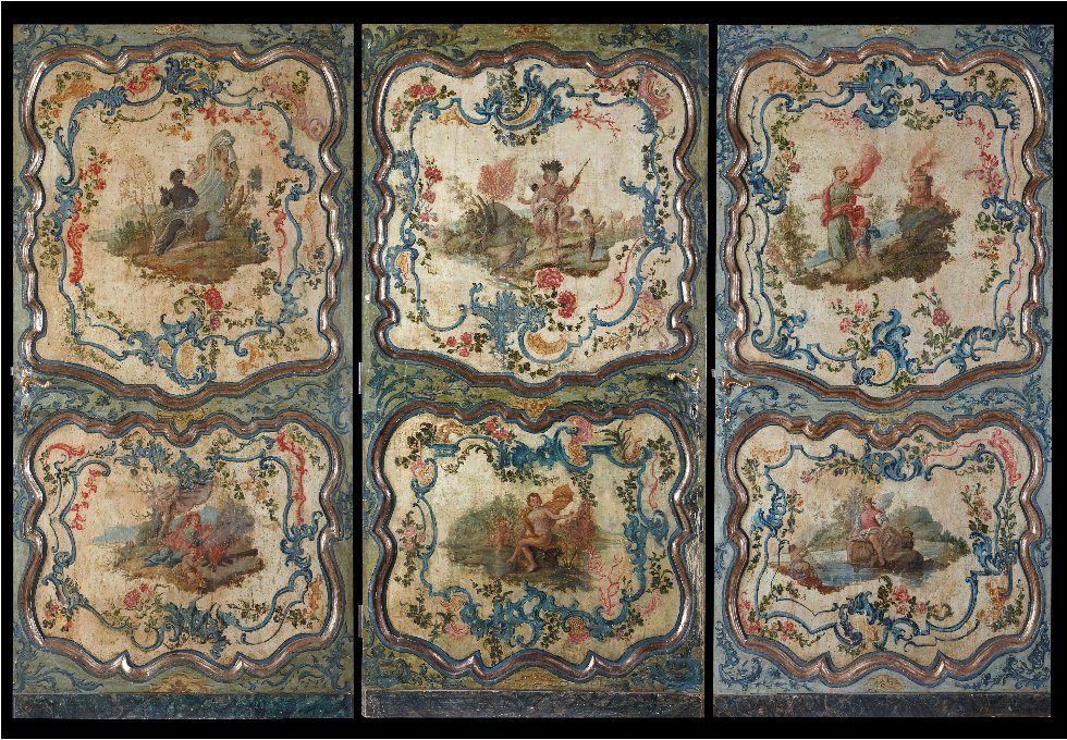 3 Panneaux Italiens Peints XVIIIe Siècle Montës Sur Porte Modernes