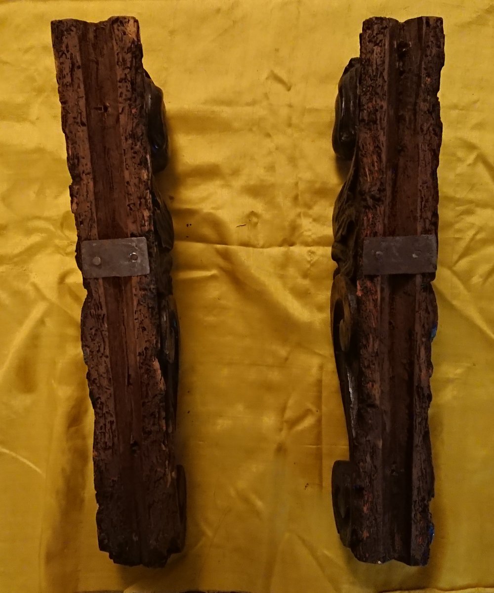 Paire De Pilastres En Noyer Sculpté XVI E Siècle -photo-4