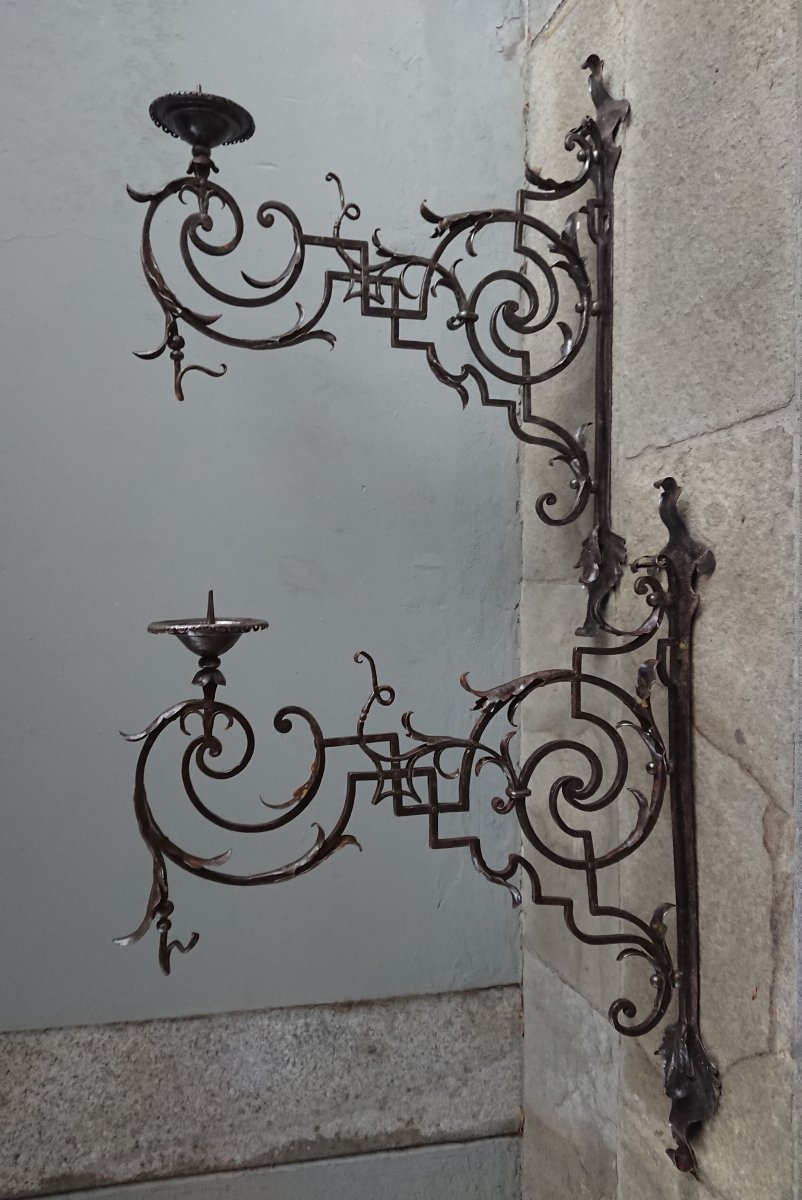 Paire De Bras De Lumière En Fer Forgé 