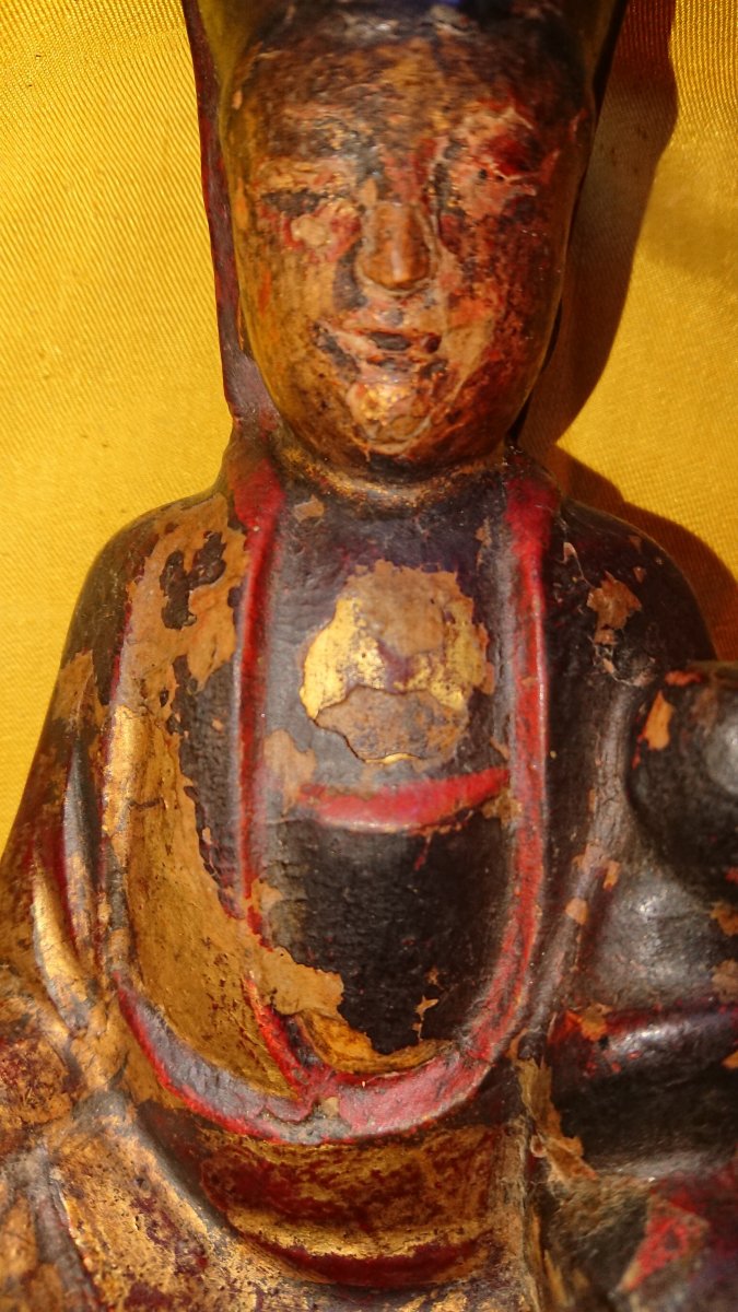 Bodhisattva En Bois Polychrome Dorée XVIIIe Siècle-photo-2