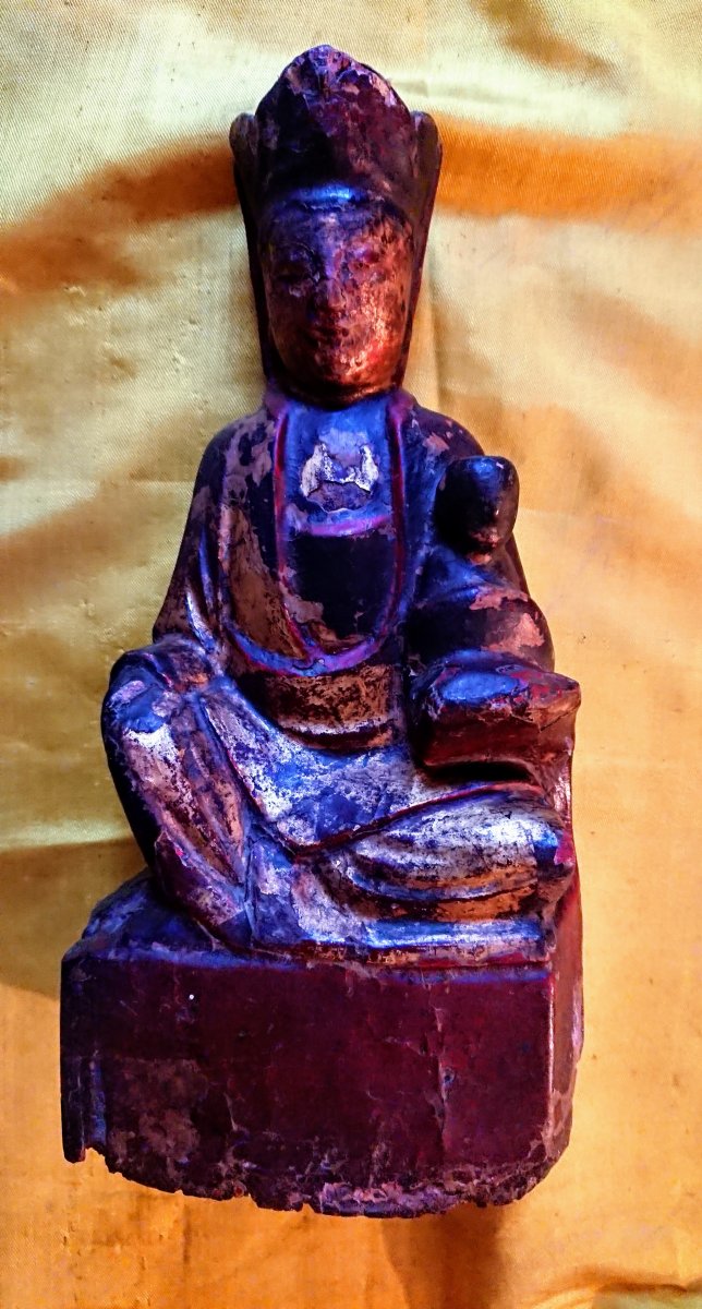 Bodhisattva En Bois Polychrome Dorée XVIIIe Siècle-photo-3