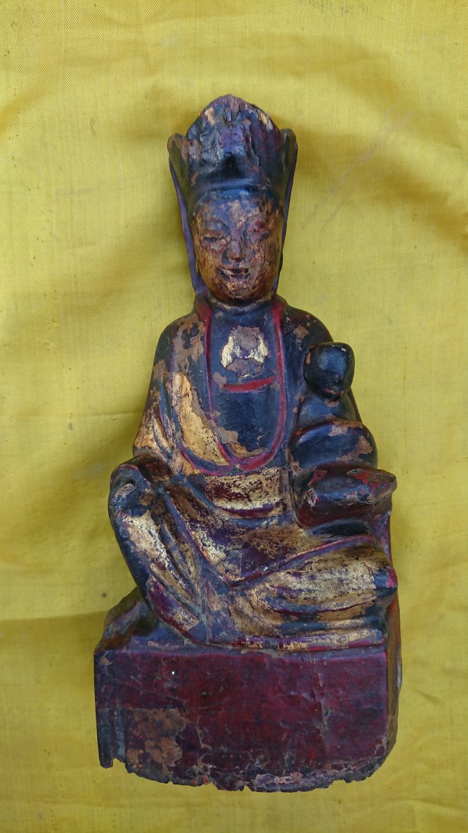 Bodhisattva En Bois Polychrome Dorée XVIIIe Siècle