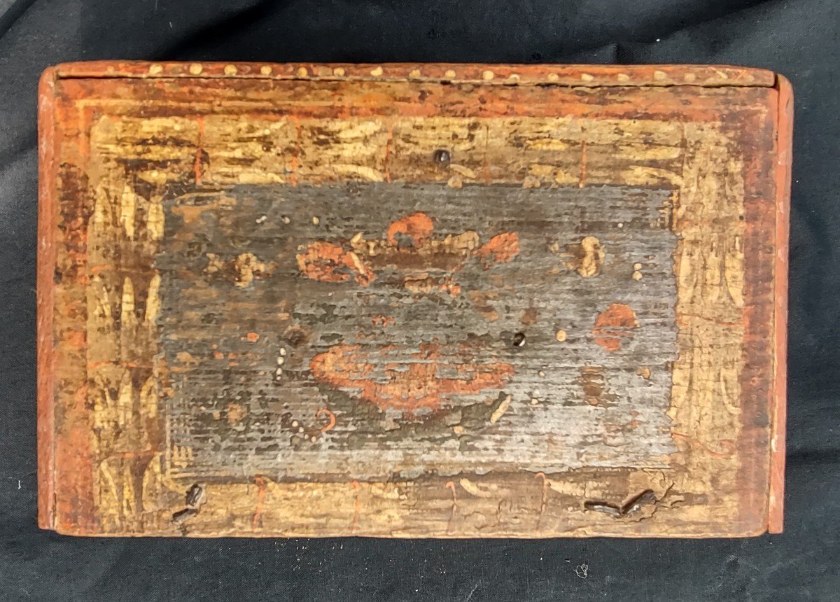 Petit Coffret En Bois Peint XVIe Siècle-photo-6