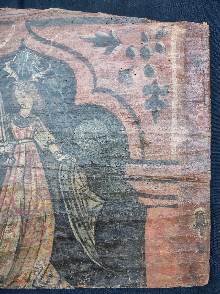 Panneau En Bois Peint Représentant La Force d'âme XVe Siècle-photo-2