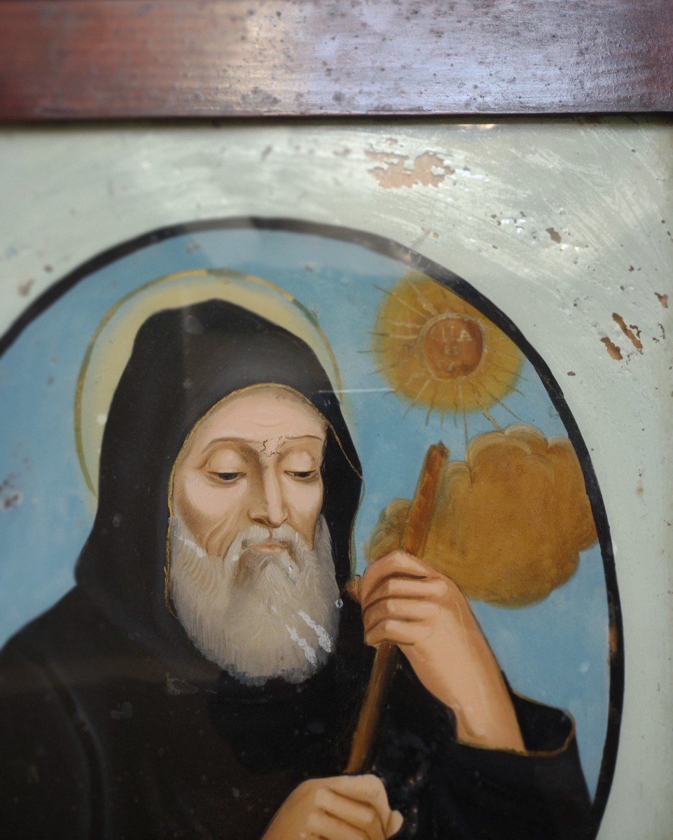 Peinture Sous Verre Saint François De Paule XVIIIe Siècle-photo-3