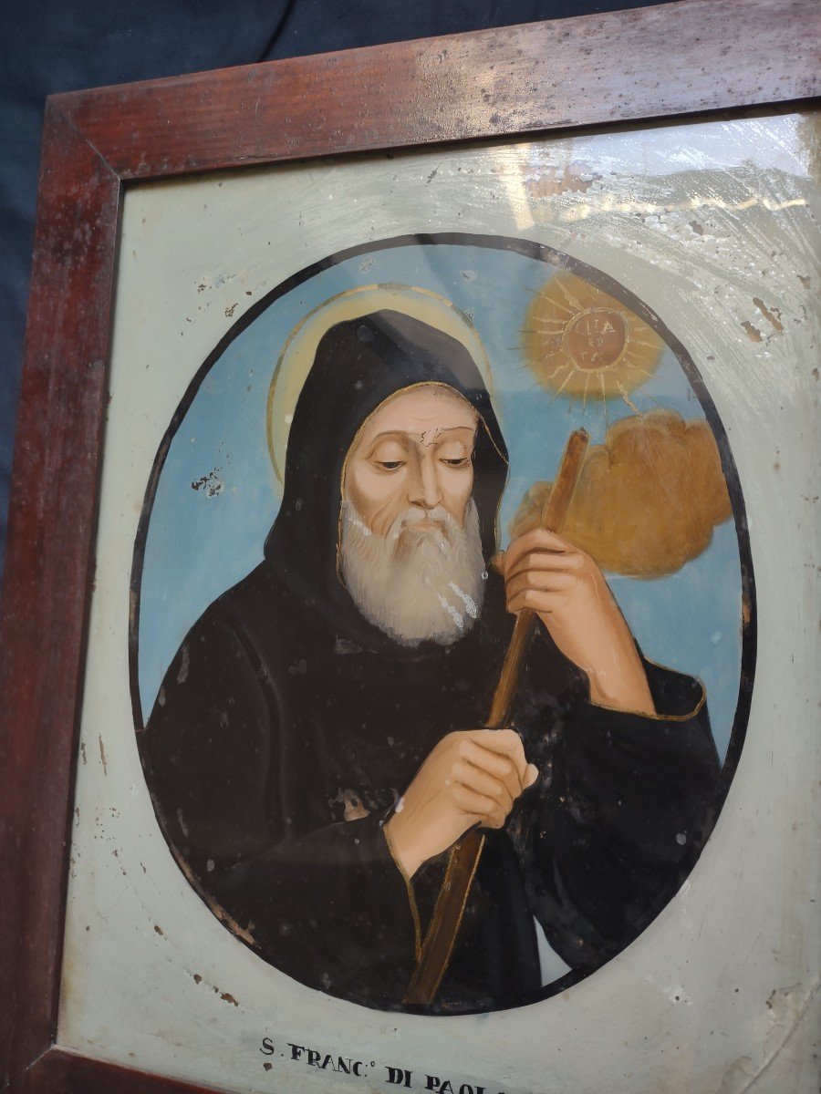 Peinture Sous Verre Saint François De Paule XVIIIe Siècle-photo-4