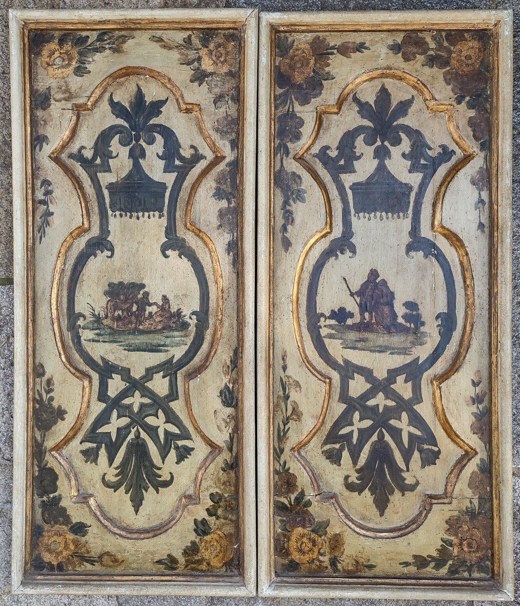 Paire De Panneaux En Bois Peints XVIIIe Siècle