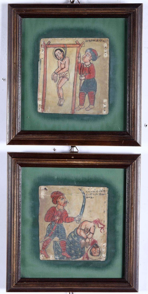 Deux Miniatures Représentants Des Exécutions Capitales Peinte Sur Parchemin Siècle XVIIIe