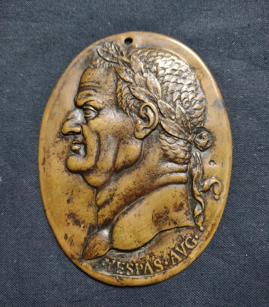 Plaque En Bronze Représentant l'Empereur Vespasiano Région De Venise XVIe Siècle -photo-4