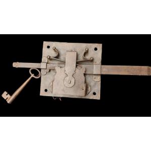 Grande serratura di portone funzionante con chiave originale XVIII secolo 