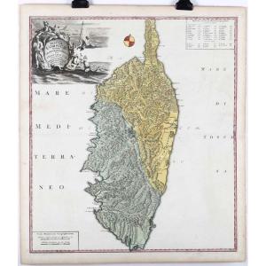 Carta geografica Corsica Eredi Homann Norimberga 1736