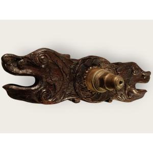 Rubinetto di botte da vino in quercia scolpita fine XVIII secolo
