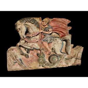 Elemento di carretto siciliano legno scolpito e dipinto fine XIX secolo