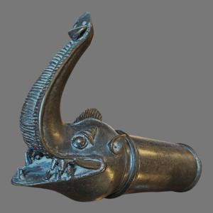 Estremità zoomorfa di una palanchina zoomofra in bronzo India XVIII secolo