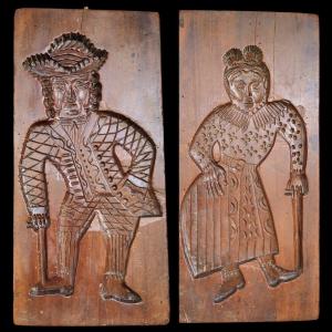 Stampo per dolci in legno scolpito su entrambi i lati datato 1860