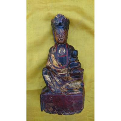 Bodhisattva En Bois Polychrome Dorée XVIIIe Siècle