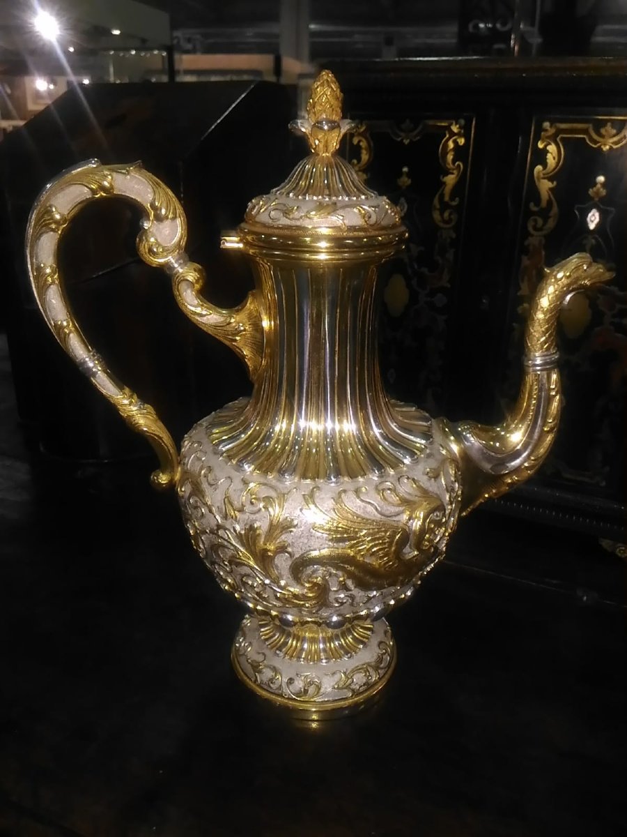Caffettiera in argento dorato-photo-4