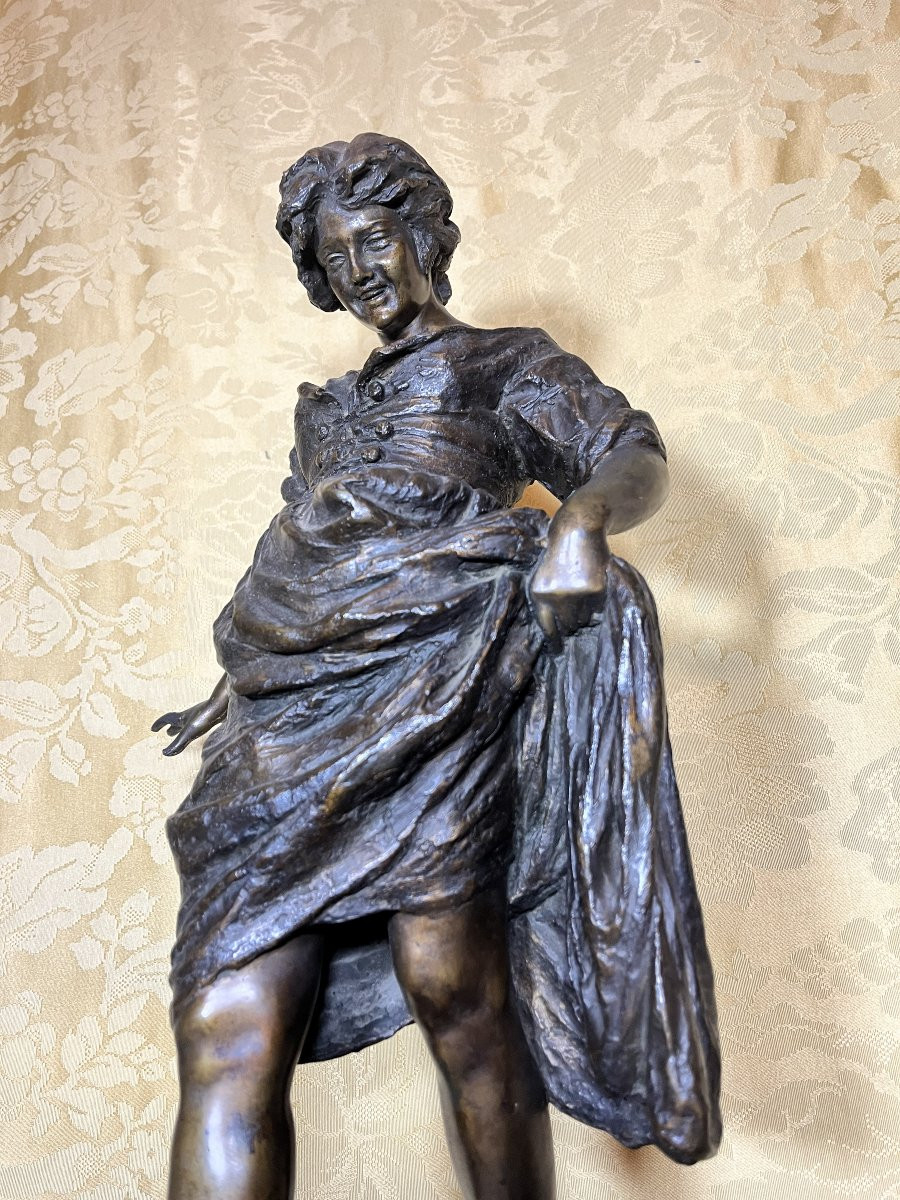 Scultura in bronzo "ragazza che attraversa il ruscello" firmata G. Parente-photo-2