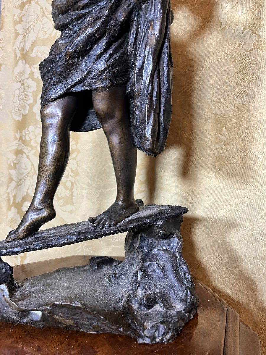 Scultura in bronzo "ragazza che attraversa il ruscello" firmata G. Parente-photo-6
