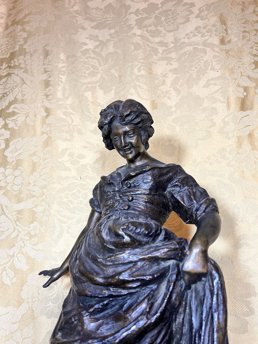 Scultura in bronzo "ragazza che attraversa il ruscello" firmata G. Parente-photo-7