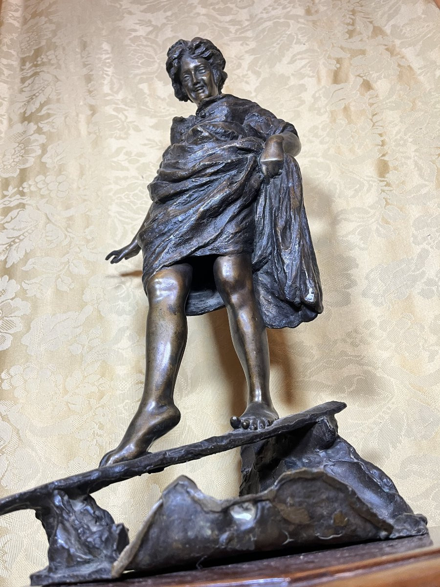 Scultura in bronzo "ragazza che attraversa il ruscello" firmata G. Parente-photo-8